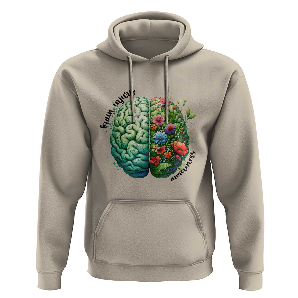 Traumatic Brain Injury Awareness Hoodie TBI Warrior Green Floral Brain
