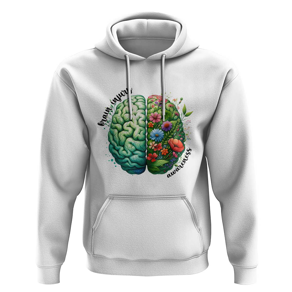Traumatic Brain Injury Awareness Hoodie TBI Warrior Green Floral Brain