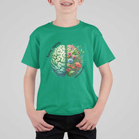 Traumatic Brain Injury Awareness T Shirt For Kid TBI Warrior Green Floral Brain