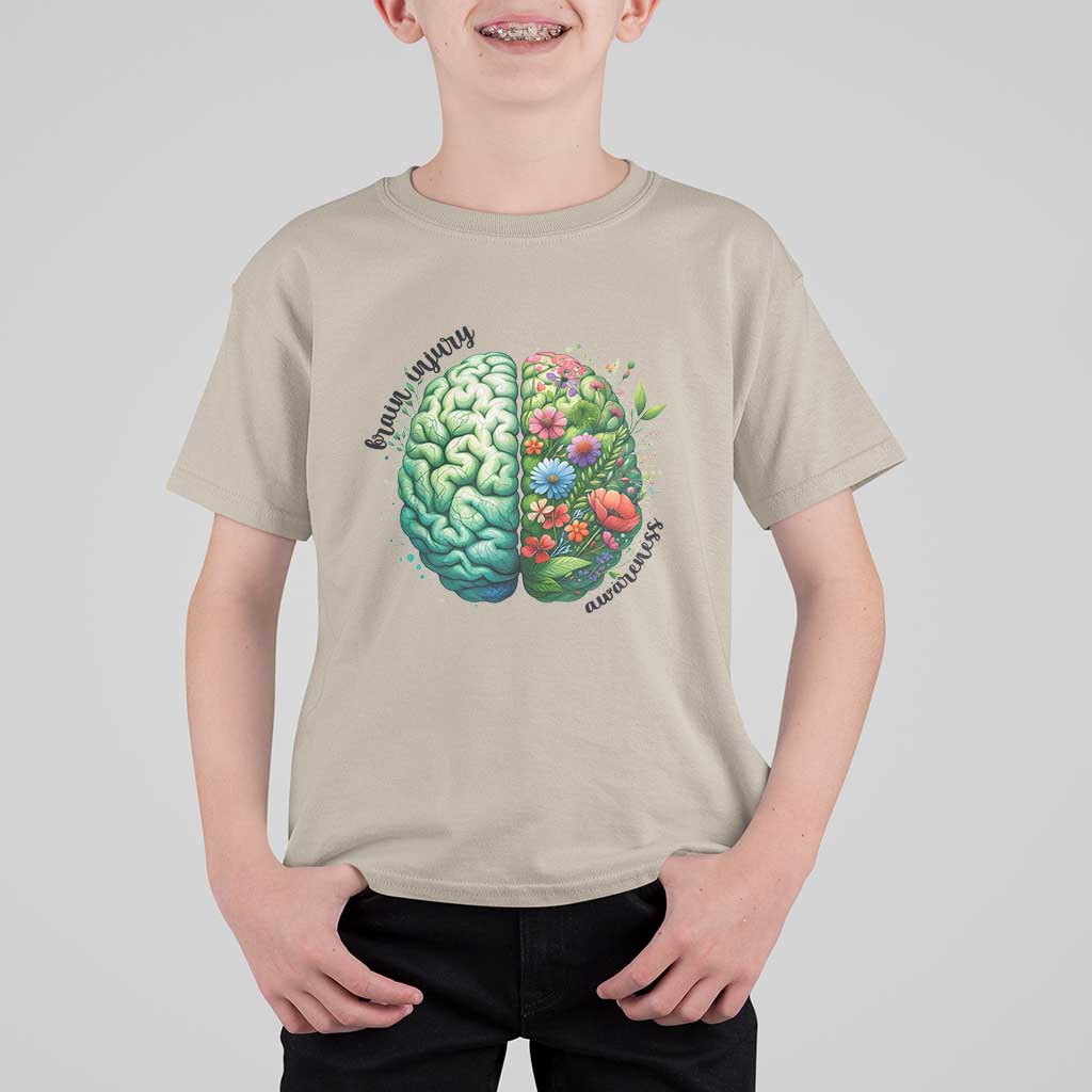 Traumatic Brain Injury Awareness T Shirt For Kid TBI Warrior Green Floral Brain