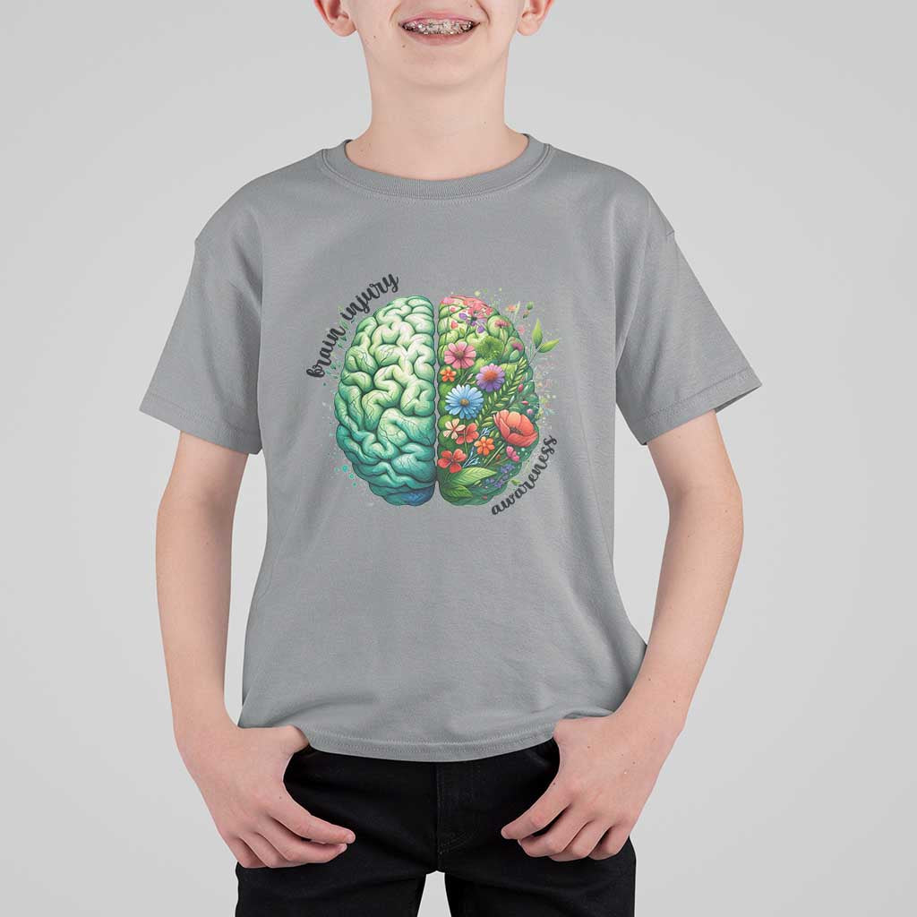 Traumatic Brain Injury Awareness T Shirt For Kid TBI Warrior Green Floral Brain
