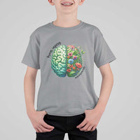 Traumatic Brain Injury Awareness T Shirt For Kid TBI Warrior Green Floral Brain