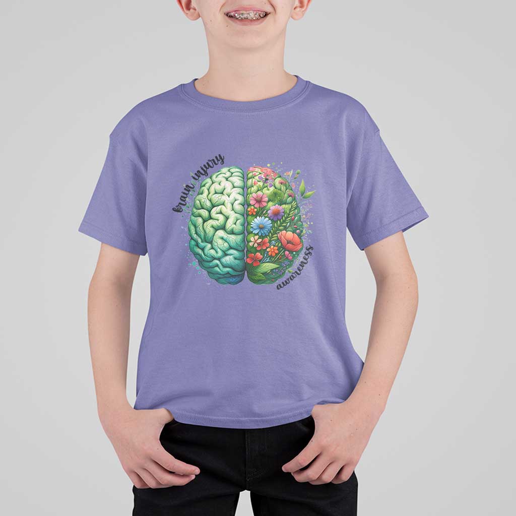 Traumatic Brain Injury Awareness T Shirt For Kid TBI Warrior Green Floral Brain