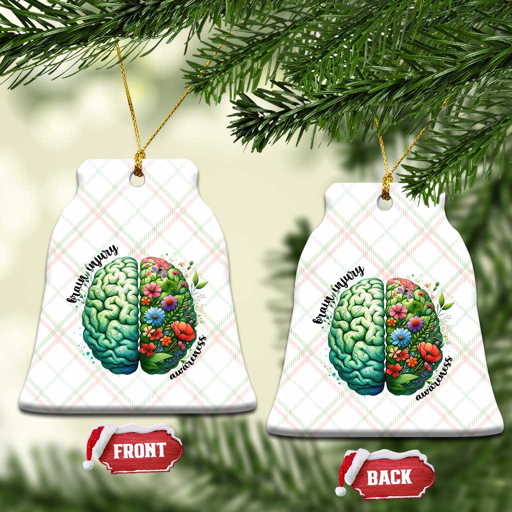 Traumatic Brain Injury Awareness Ceramic Ornament TBI Warrior Green Floral Brain - Wonder Print Shop