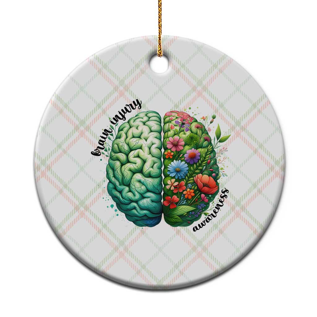 Traumatic Brain Injury Awareness Ceramic Ornament TBI Warrior Green Floral Brain - Wonder Print Shop
