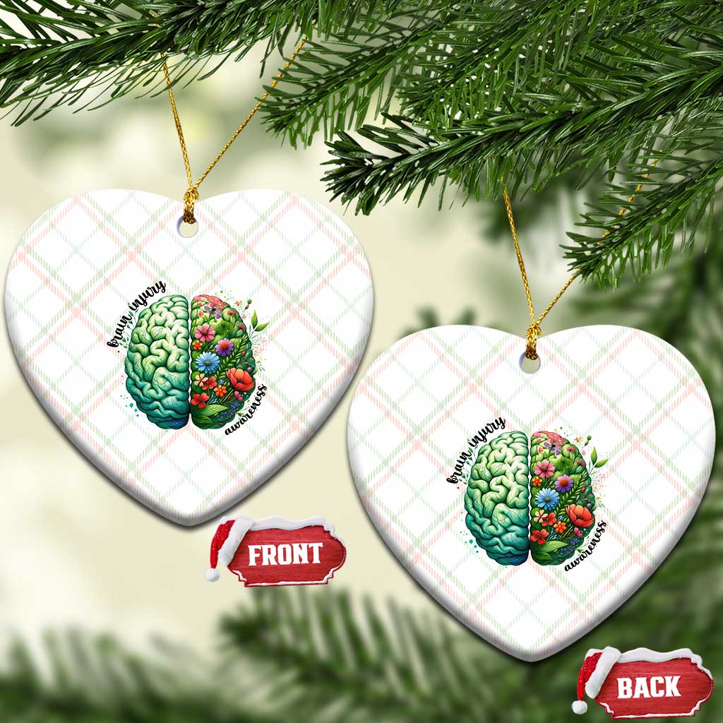 Traumatic Brain Injury Awareness Ceramic Ornament TBI Warrior Green Floral Brain - Wonder Print Shop