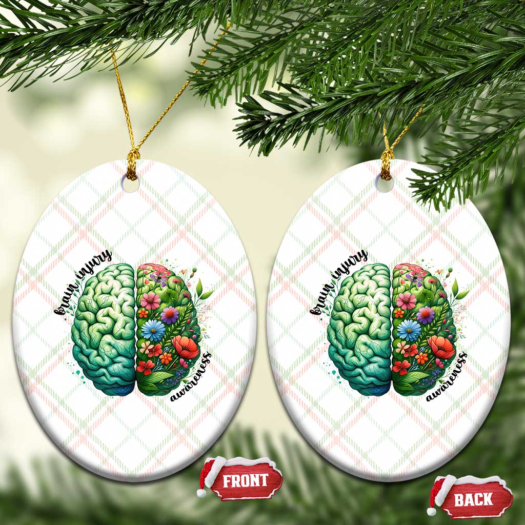 Traumatic Brain Injury Awareness Ceramic Ornament TBI Warrior Green Floral Brain - Wonder Print Shop
