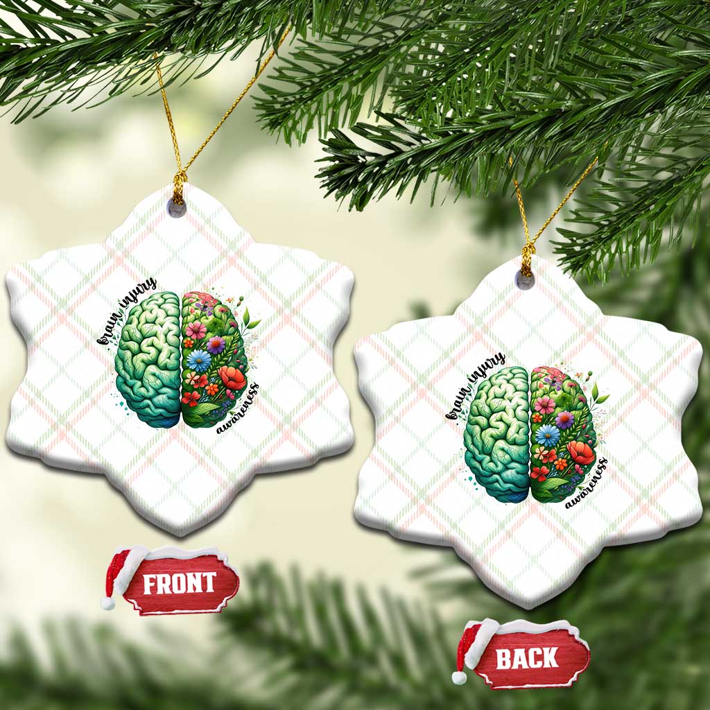 Traumatic Brain Injury Awareness Ceramic Ornament TBI Warrior Green Floral Brain - Wonder Print Shop