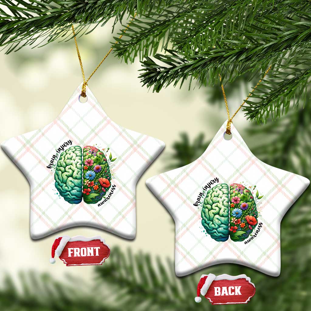 Traumatic Brain Injury Awareness Ceramic Ornament TBI Warrior Green Floral Brain - Wonder Print Shop