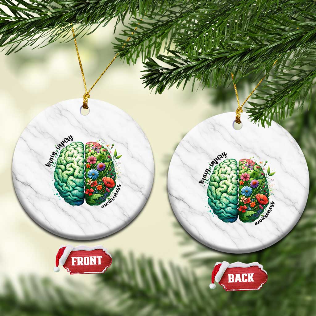 Traumatic Brain Injury Awareness Ceramic Ornament TBI Warrior Green Floral Brain - Wonder Print Shop