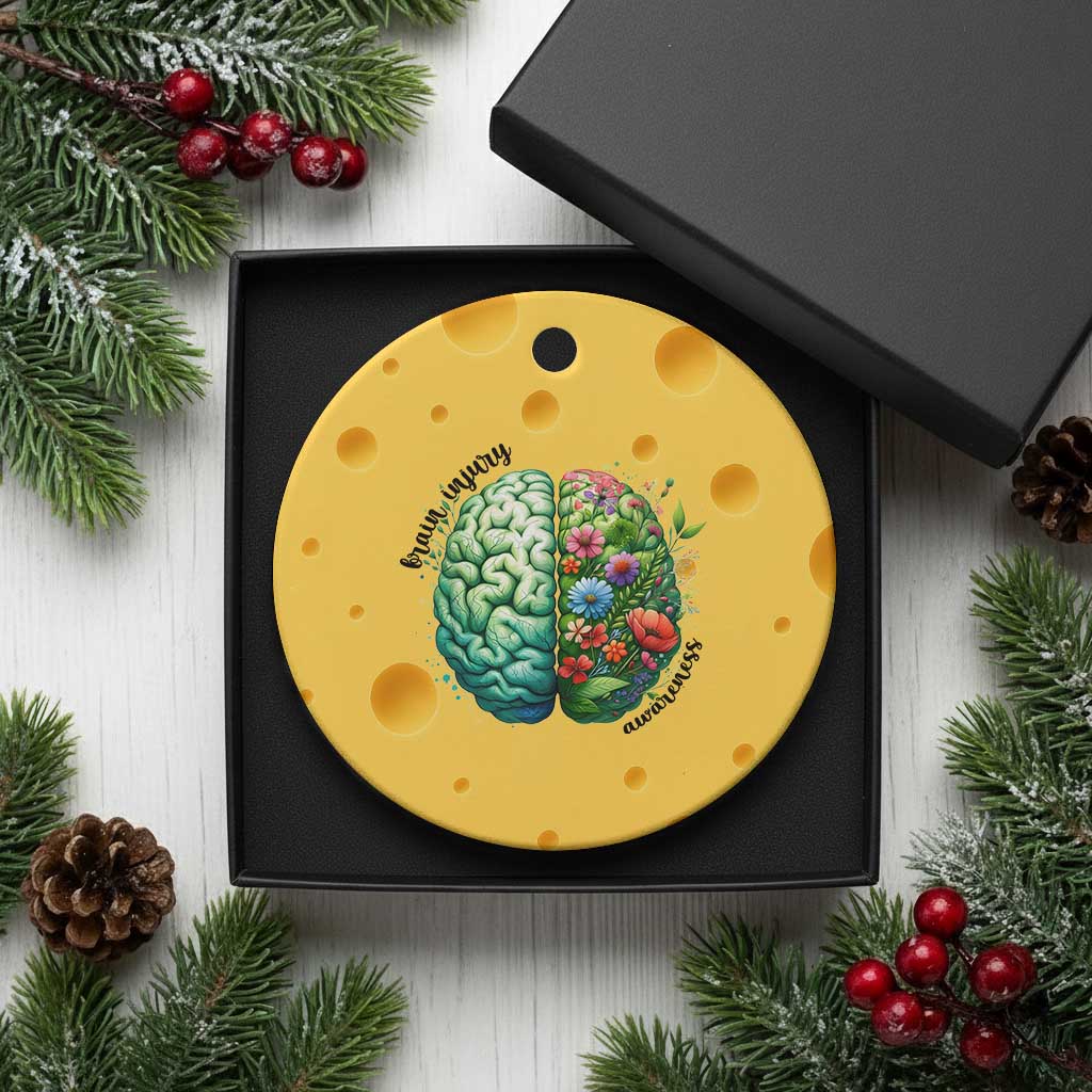Traumatic Brain Injury Awareness Ceramic Ornament TBI Warrior Green Floral Brain - Wonder Print Shop