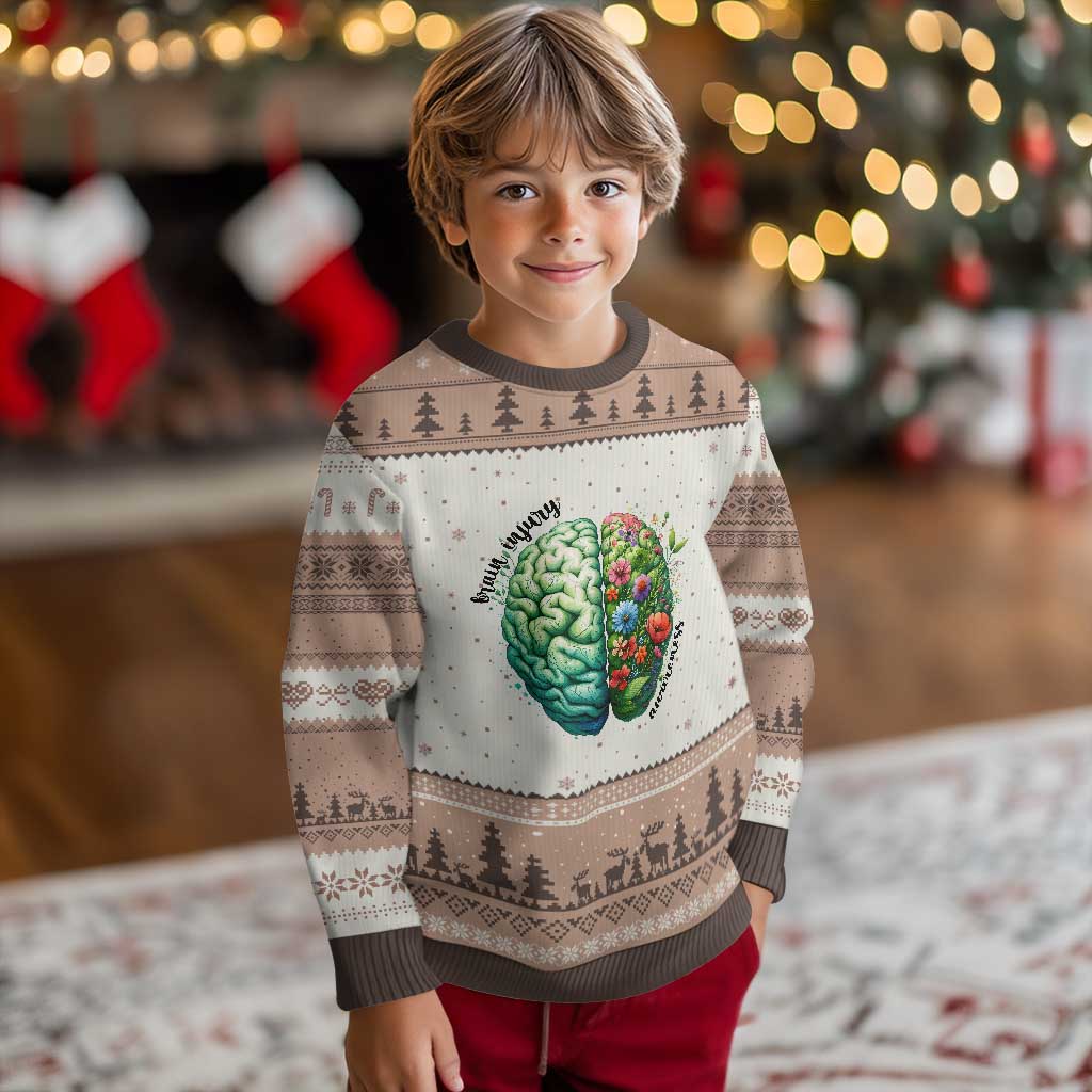 Traumatic Brain Injury Awareness Ugly Christmas Sweater TBI Warrior Green Floral Brain - Wonder Print Shop