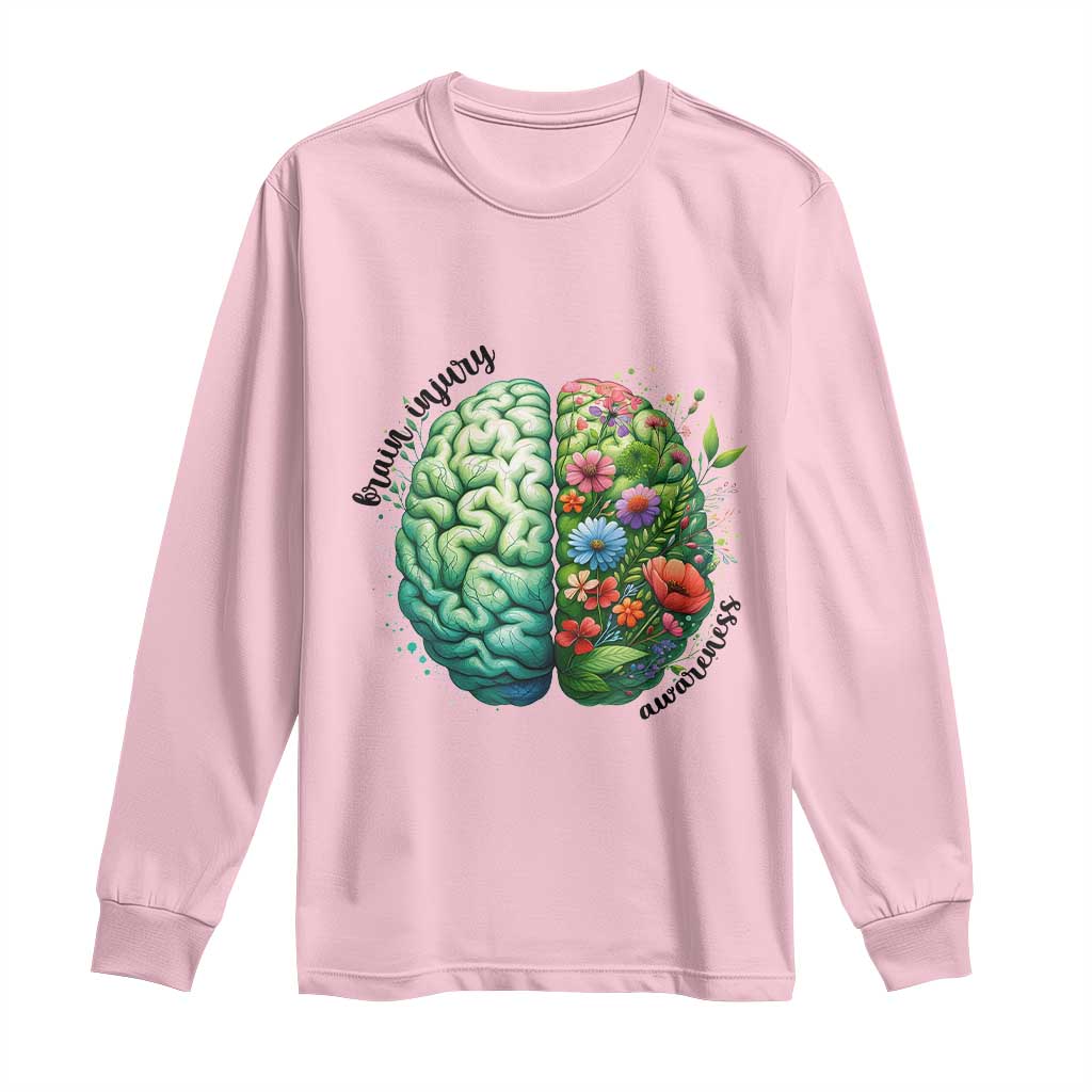 Traumatic Brain Injury Awareness Long Sleeve Shirt TBI Warrior Green Floral Brain