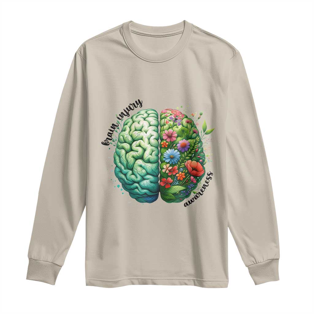 Traumatic Brain Injury Awareness Long Sleeve Shirt TBI Warrior Green Floral Brain