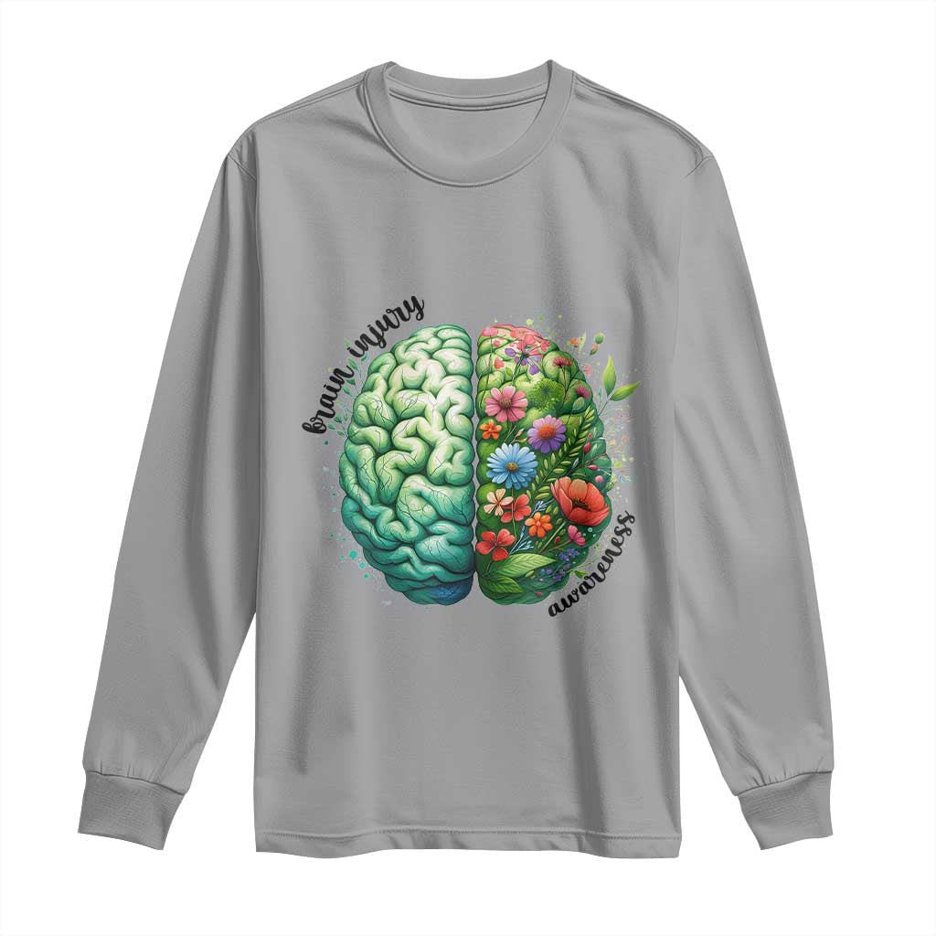 Traumatic Brain Injury Awareness Long Sleeve Shirt TBI Warrior Green Floral Brain