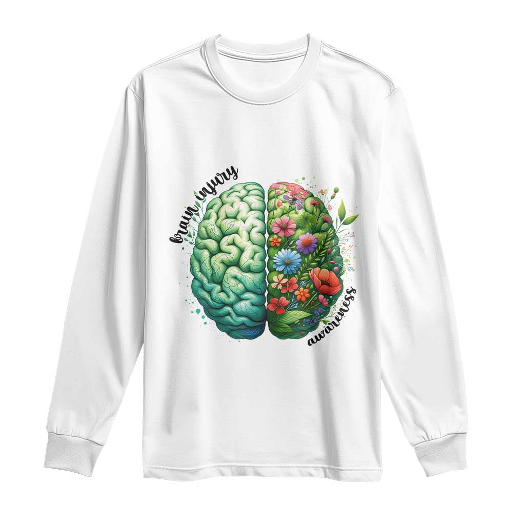 Traumatic Brain Injury Awareness Long Sleeve Shirt TBI Warrior Green Floral Brain
