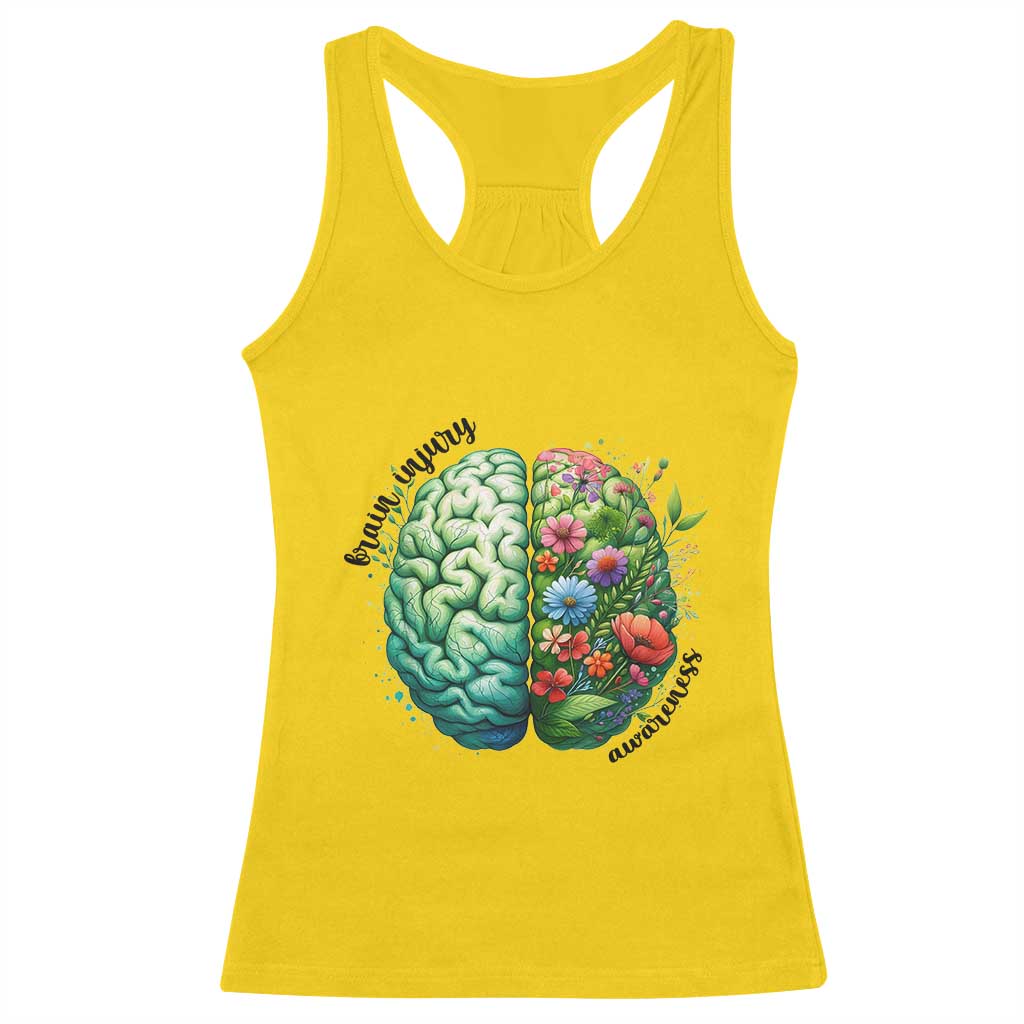 Traumatic Brain Injury Awareness Racerback Tank Top TBI Warrior Green Floral Brain