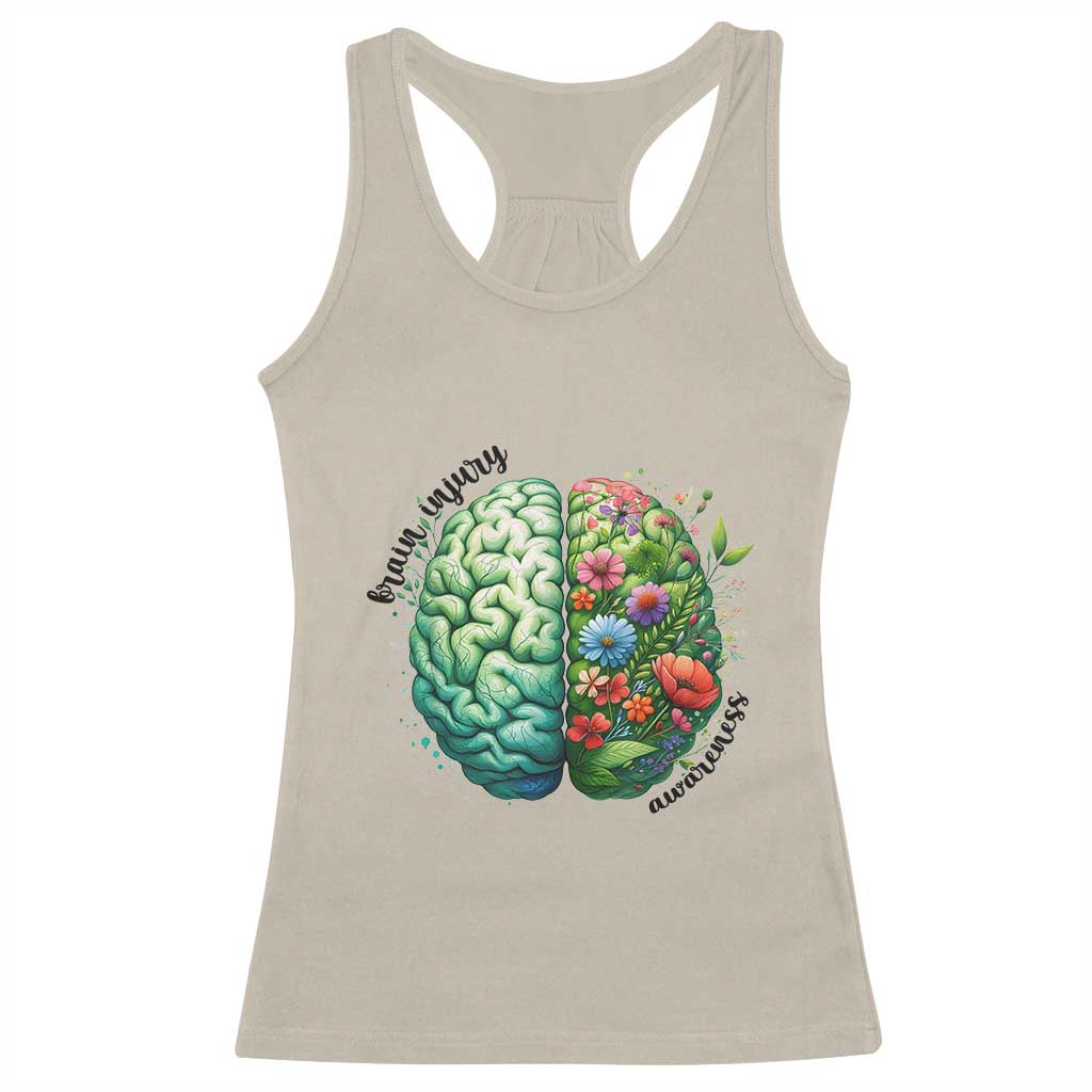 Traumatic Brain Injury Awareness Racerback Tank Top TBI Warrior Green Floral Brain