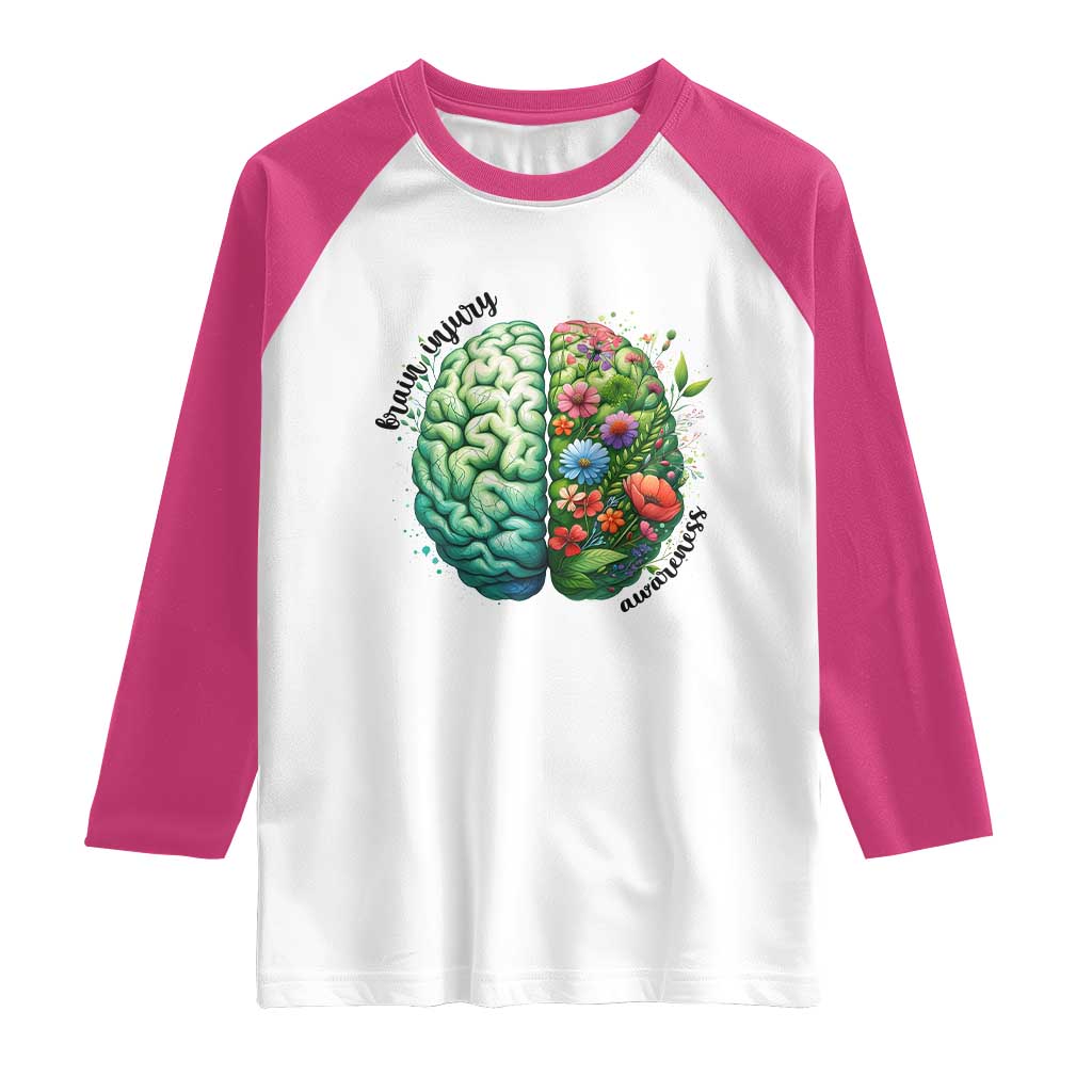 Traumatic Brain Injury Awareness Raglan Shirt TBI Warrior Green Floral Brain