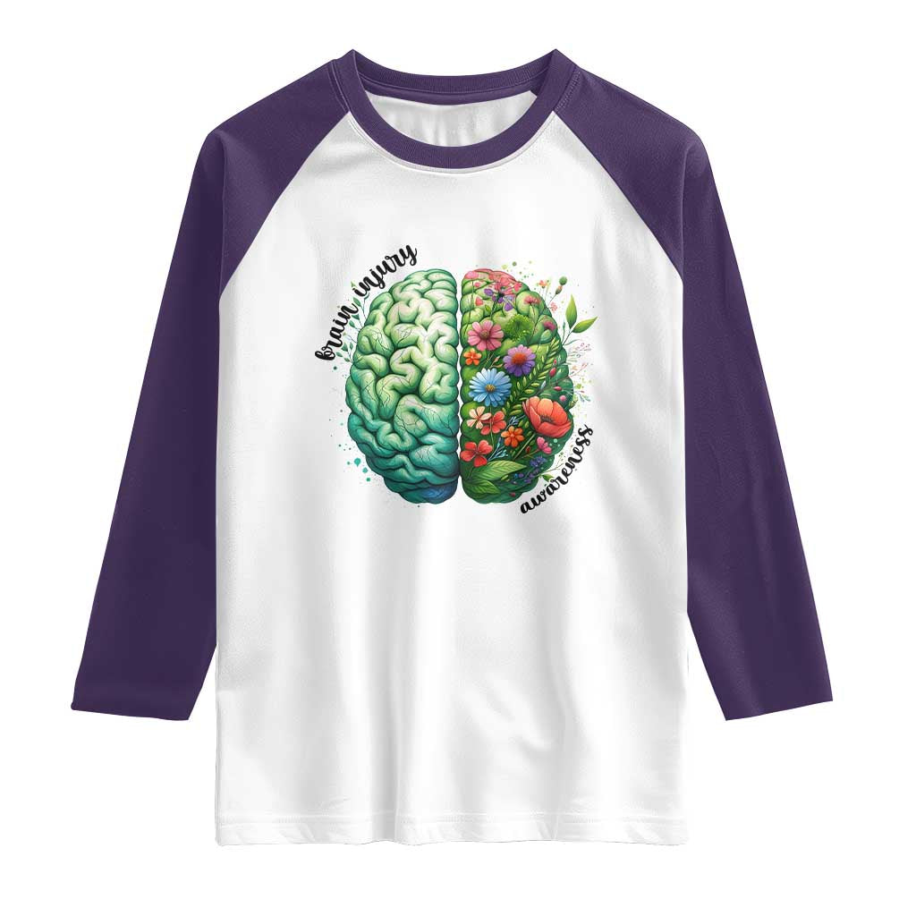Traumatic Brain Injury Awareness Raglan Shirt TBI Warrior Green Floral Brain