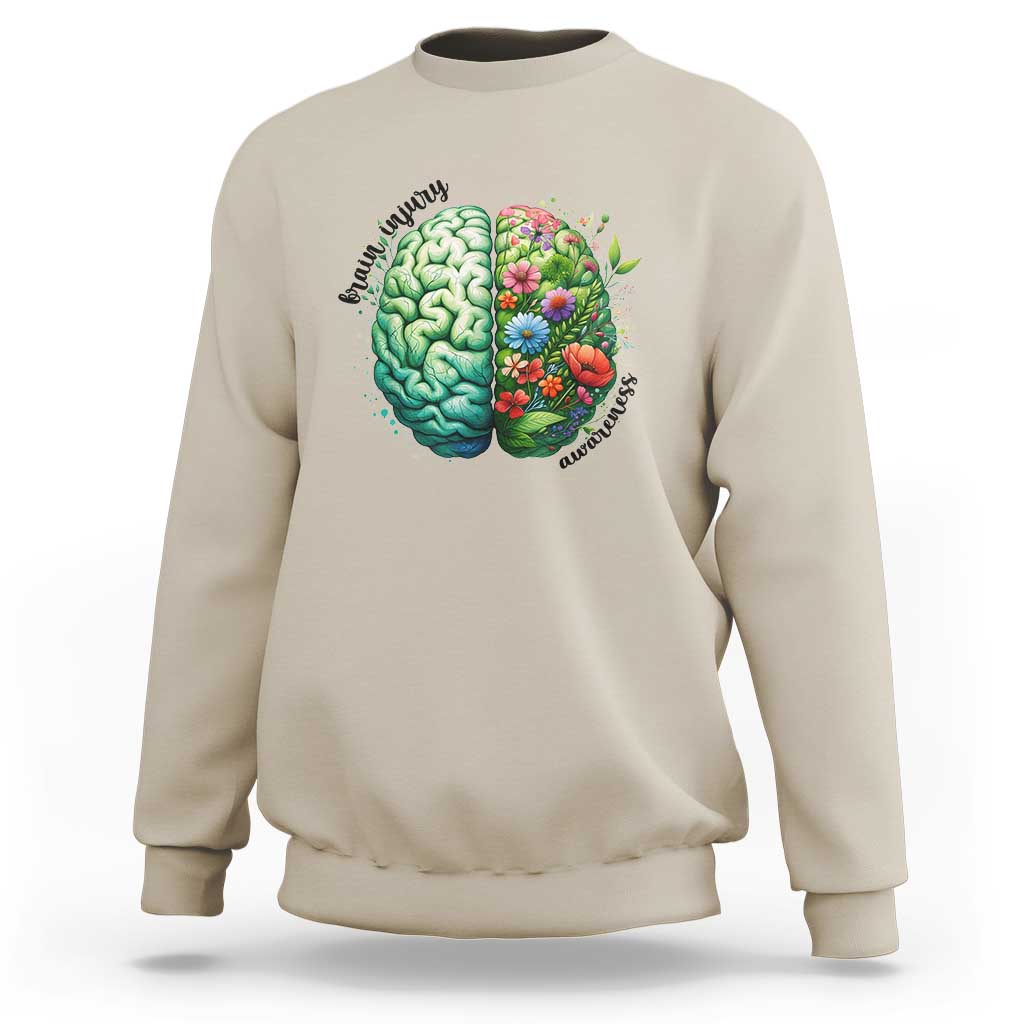 Traumatic Brain Injury Awareness Sweatshirt TBI Warrior Green Floral Brain