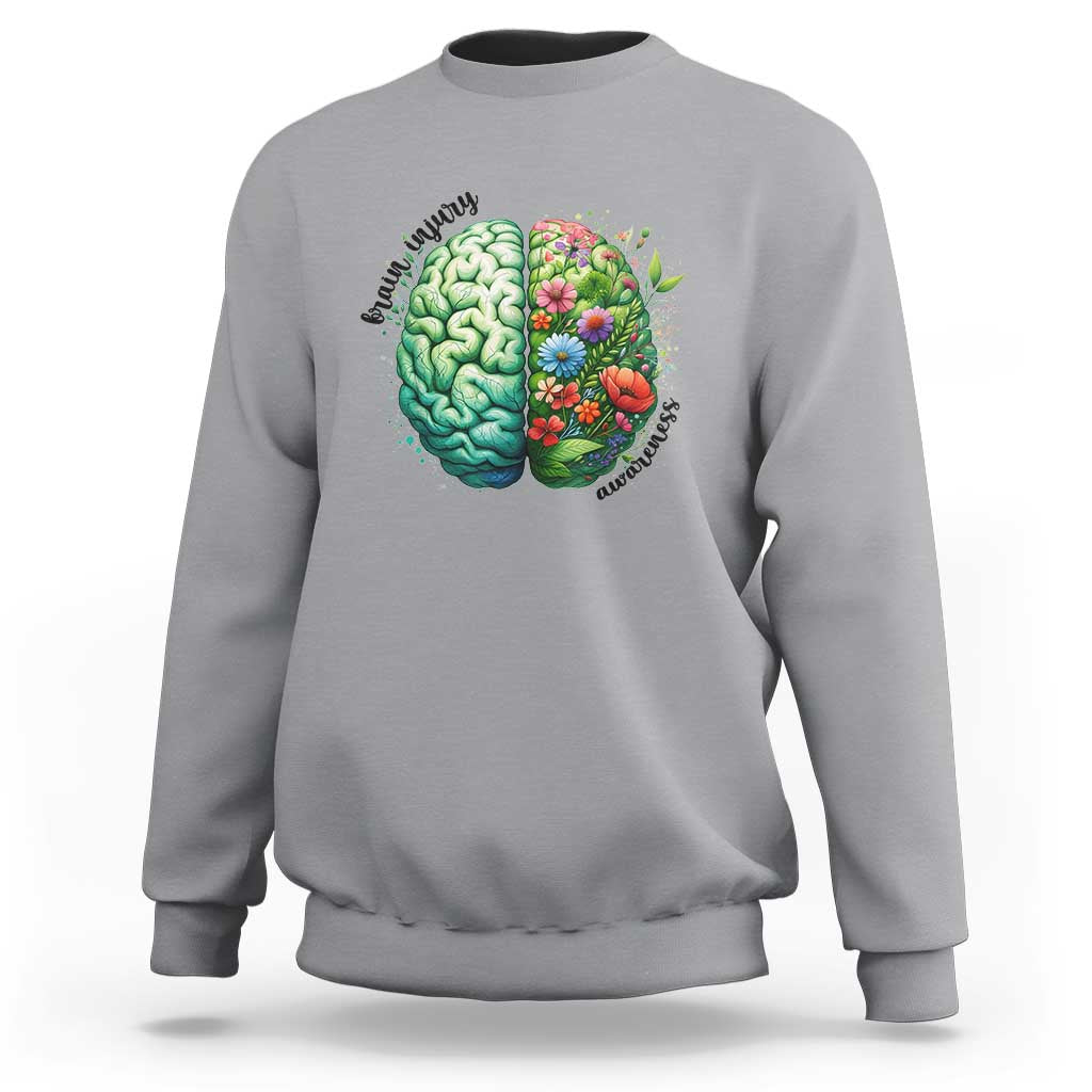 Traumatic Brain Injury Awareness Sweatshirt TBI Warrior Green Floral Brain