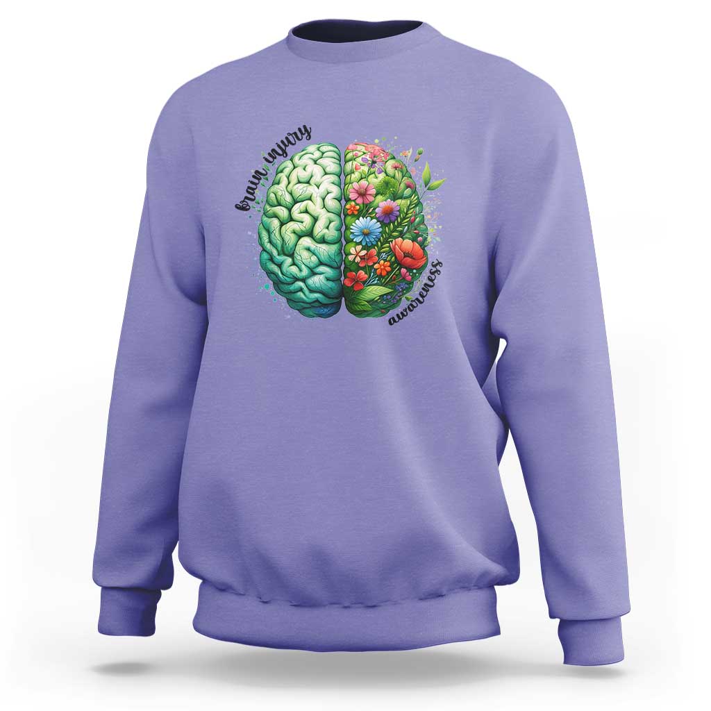Traumatic Brain Injury Awareness Sweatshirt TBI Warrior Green Floral Brain
