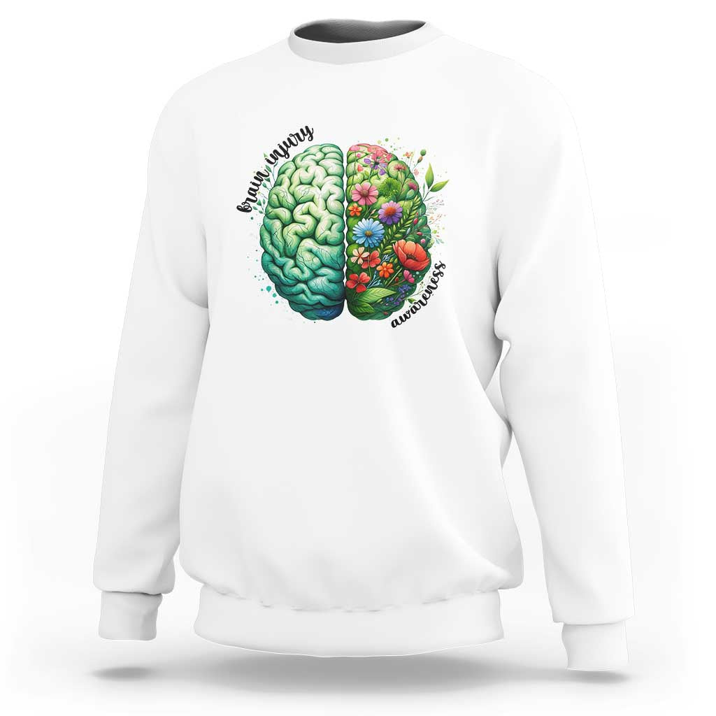 Traumatic Brain Injury Awareness Sweatshirt TBI Warrior Green Floral Brain