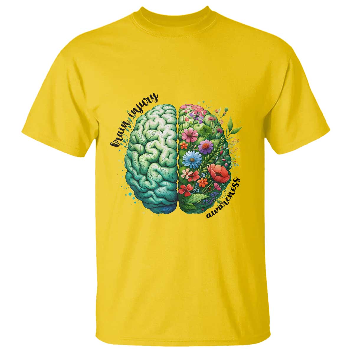 Traumatic Brain Injury Awareness T Shirt TBI Warrior Green Floral Brain