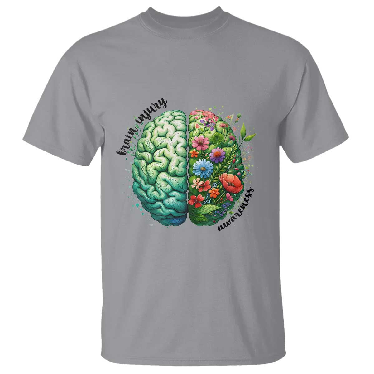 Traumatic Brain Injury Awareness T Shirt TBI Warrior Green Floral Brain