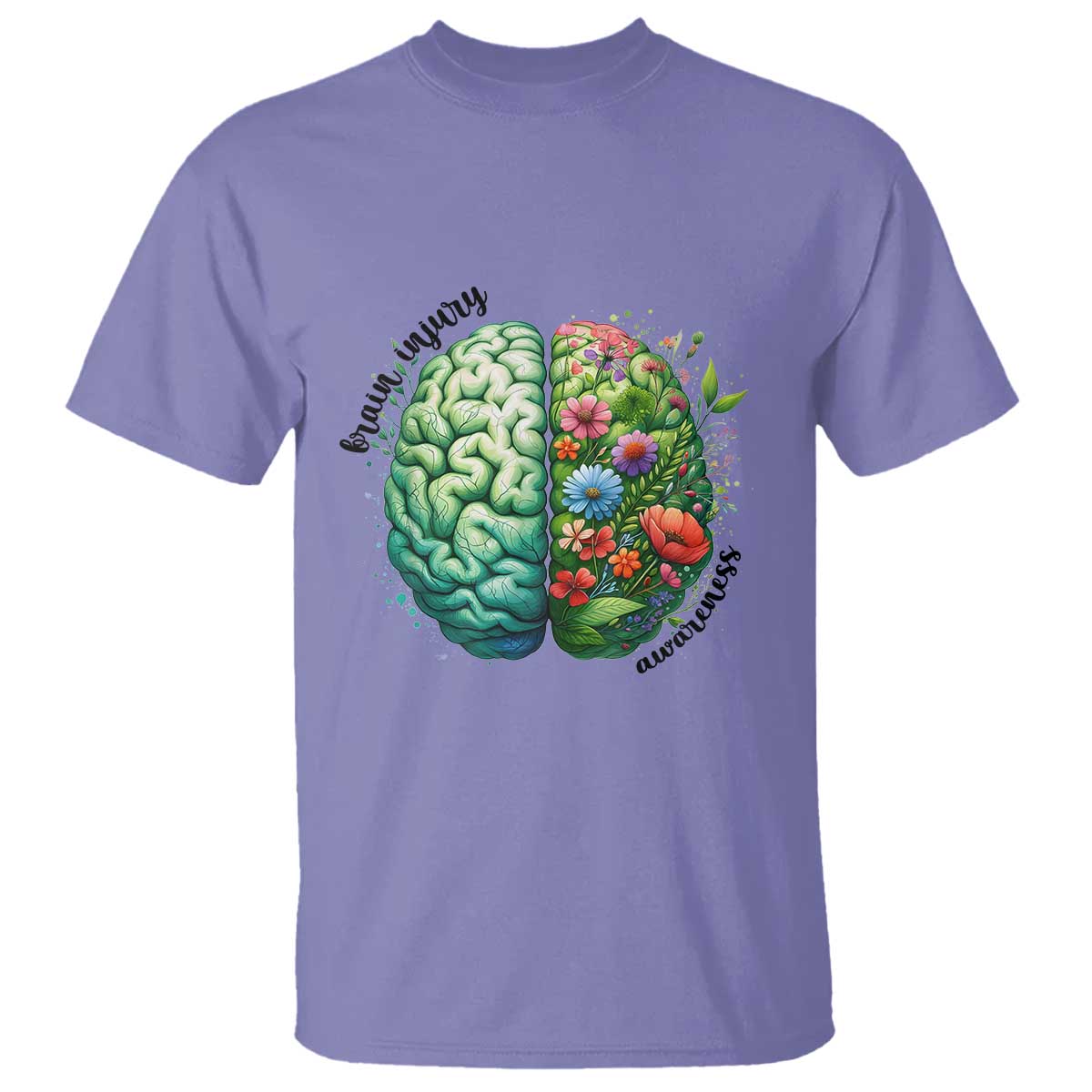 Traumatic Brain Injury Awareness T Shirt TBI Warrior Green Floral Brain