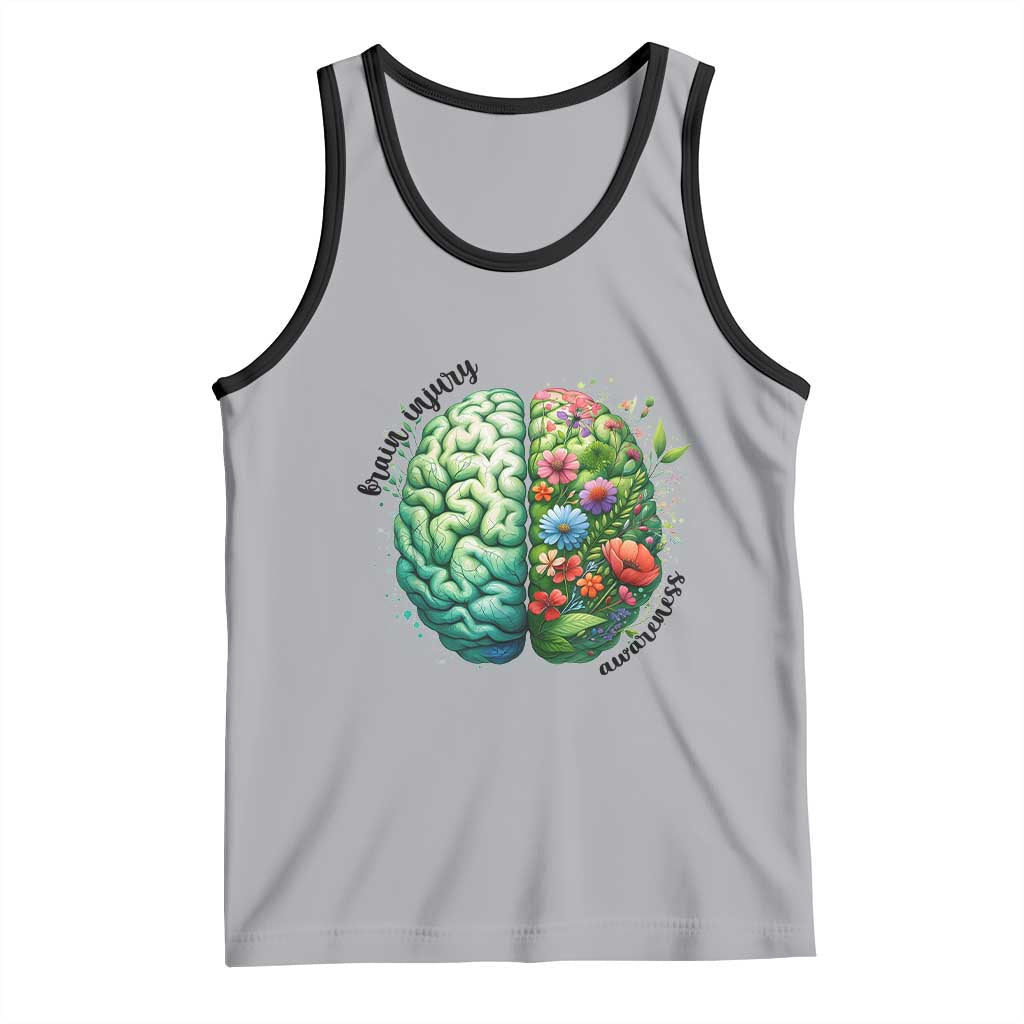 Traumatic Brain Injury Awareness Tank Top TBI Warrior Green Floral Brain