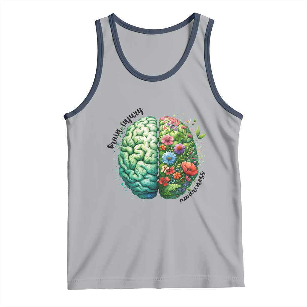 Traumatic Brain Injury Awareness Tank Top TBI Warrior Green Floral Brain