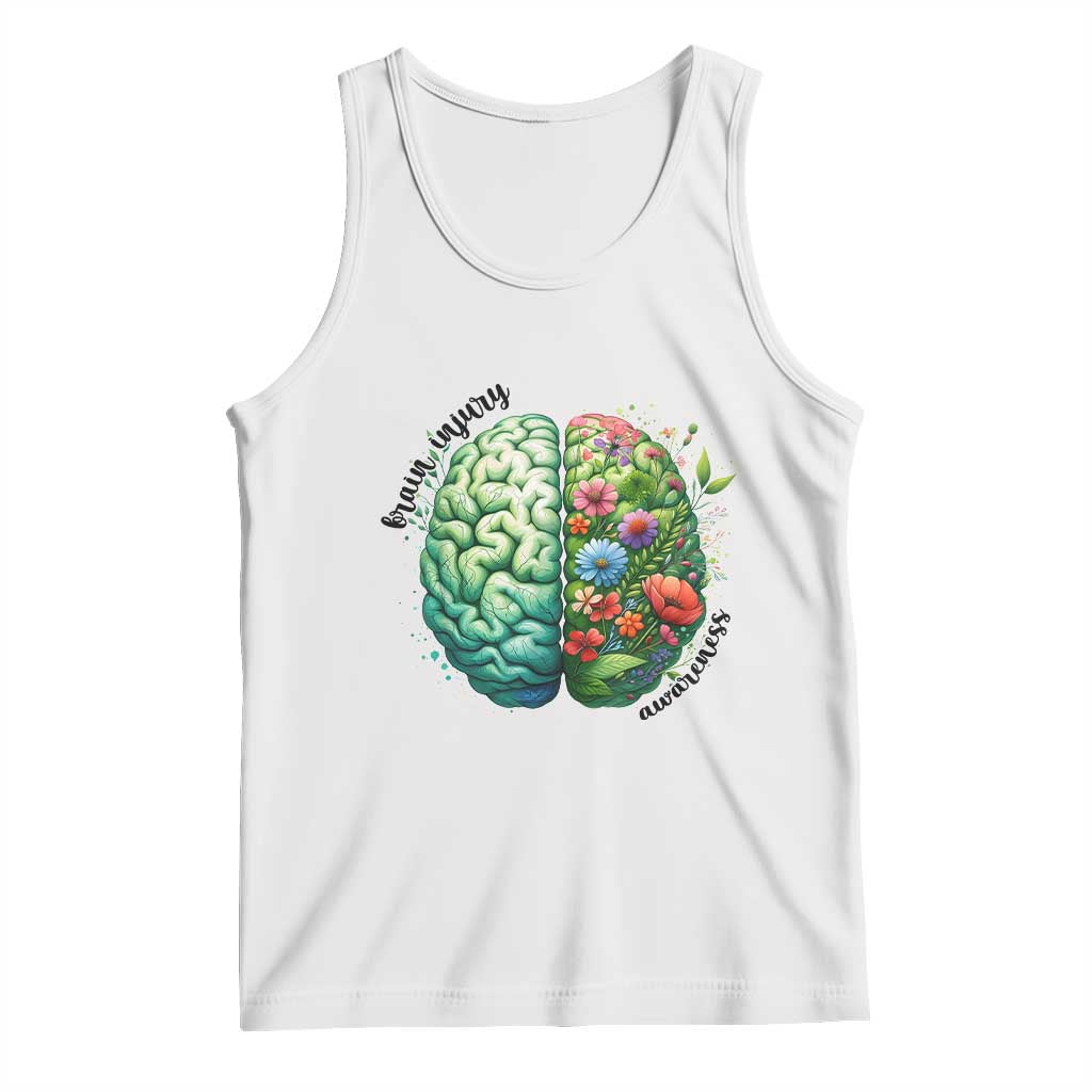 Traumatic Brain Injury Awareness Tank Top TBI Warrior Green Floral Brain