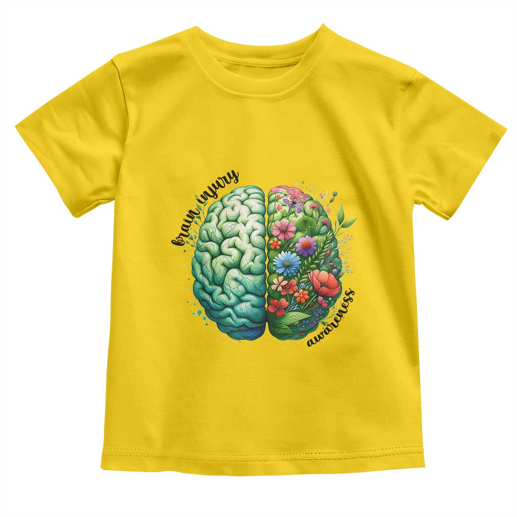 Traumatic Brain Injury Awareness Toddler T Shirt TBI Warrior Green Floral Brain