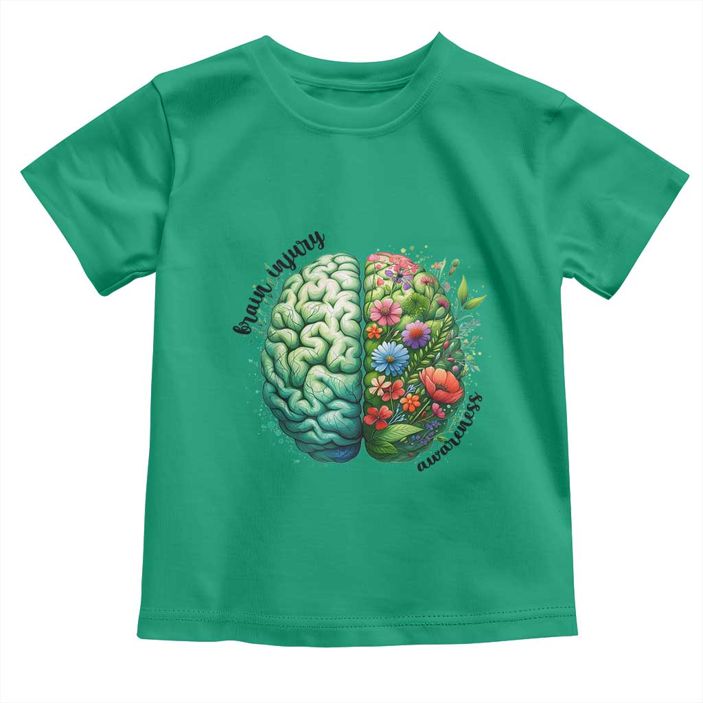 Traumatic Brain Injury Awareness Toddler T Shirt TBI Warrior Green Floral Brain