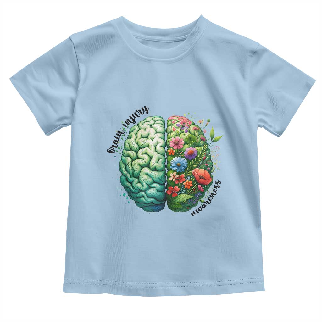 Traumatic Brain Injury Awareness Toddler T Shirt TBI Warrior Green Floral Brain