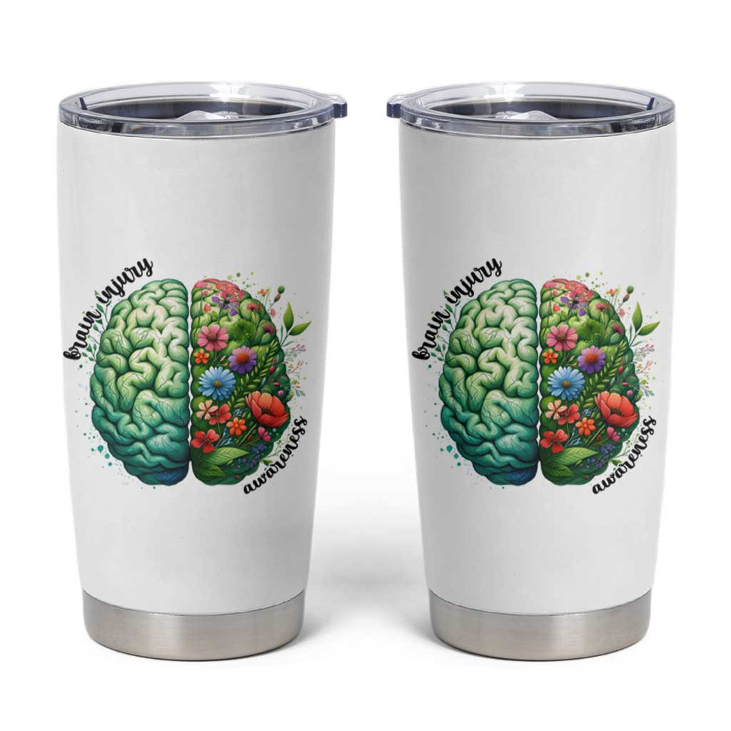 Traumatic Brain Injury Awareness Tumbler Cup TBI Warrior Green Floral Brain