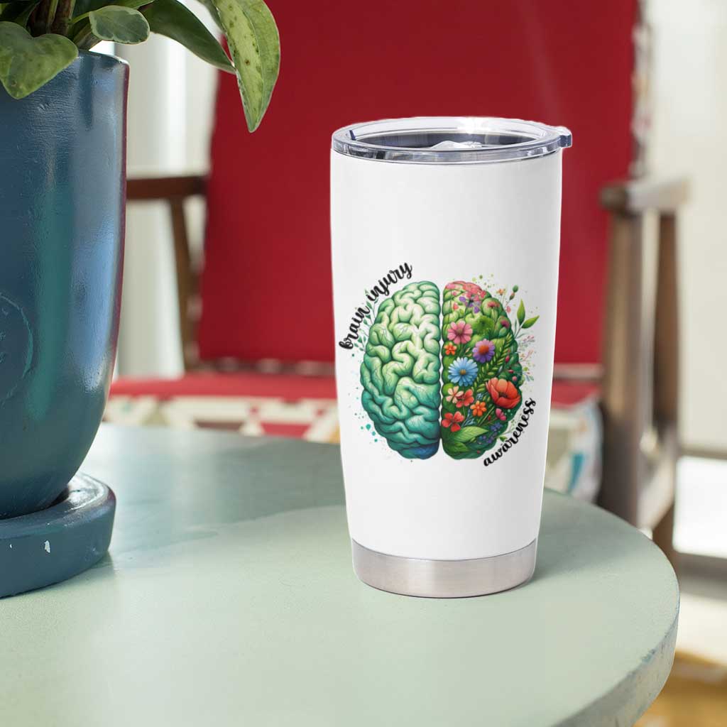 Traumatic Brain Injury Awareness Tumbler Cup TBI Warrior Green Floral Brain