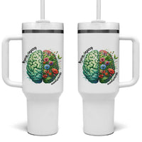 Traumatic Brain Injury Awareness Tumbler With Handle TBI Warrior Green Floral Brain