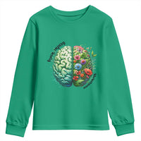 Traumatic Brain Injury Awareness Youth Sweatshirt TBI Warrior Green Floral Brain