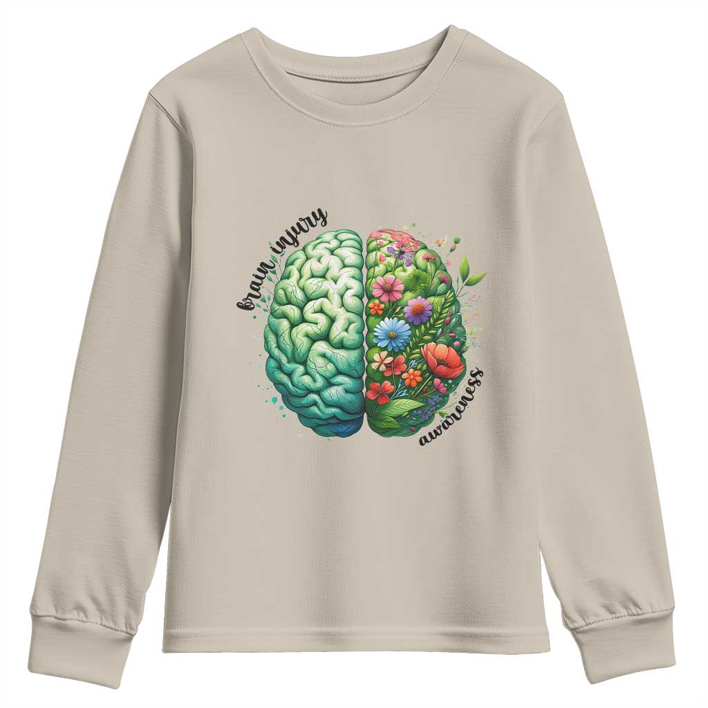 Traumatic Brain Injury Awareness Youth Sweatshirt TBI Warrior Green Floral Brain