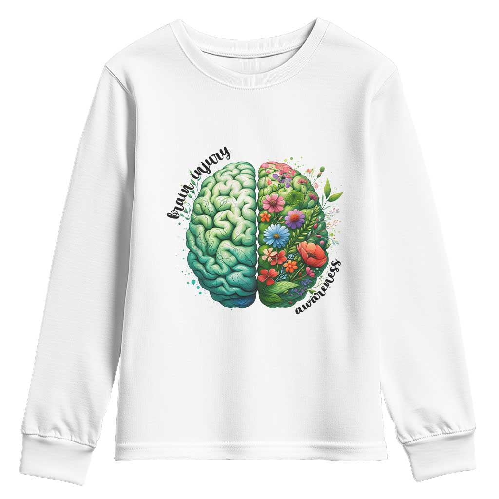 Traumatic Brain Injury Awareness Youth Sweatshirt TBI Warrior Green Floral Brain