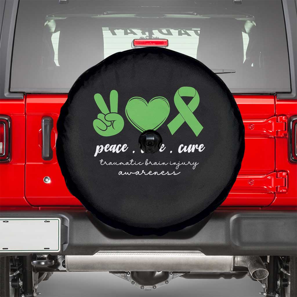 Traumatic Brain Injury Awareness Spare Tire Cover Peace Love Cure TBI Warrior