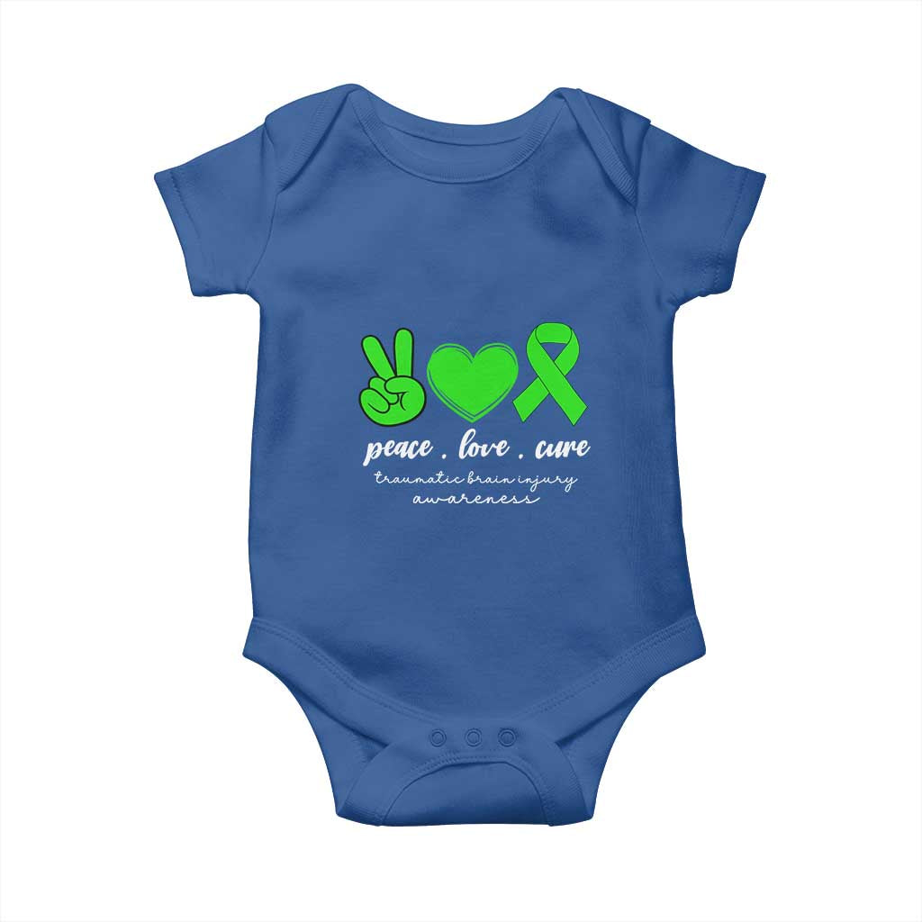 Traumatic Brain Injury Awareness Baby Onesie Peace Love Cure TBI Warrior