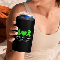 Traumatic Brain Injury Awareness 4 in 1 Can Cooler Tumbler Peace Love Cure TBI Warrior