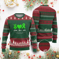 Traumatic Brain Injury Awareness Ugly Christmas Sweater Peace Love Cure TBI Warrior - Wonder Print Shop