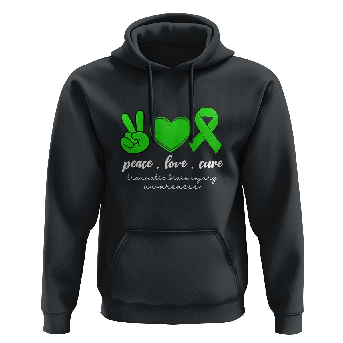 Traumatic Brain Injury Awareness Hoodie Peace Love Cure TBI Warrior
