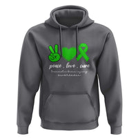 Traumatic Brain Injury Awareness Hoodie Peace Love Cure TBI Warrior
