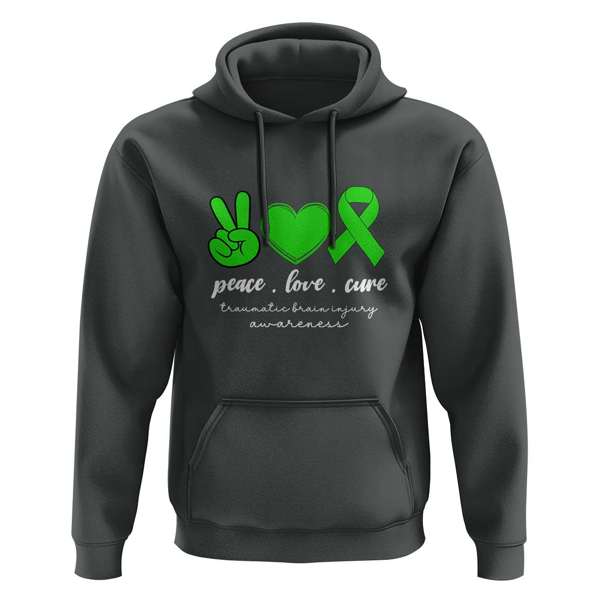 Traumatic Brain Injury Awareness Hoodie Peace Love Cure TBI Warrior